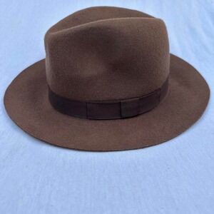 Yellow 108 Men's Brown 100% Wool Fedora Hat Classic Stylish Durable Sz  S